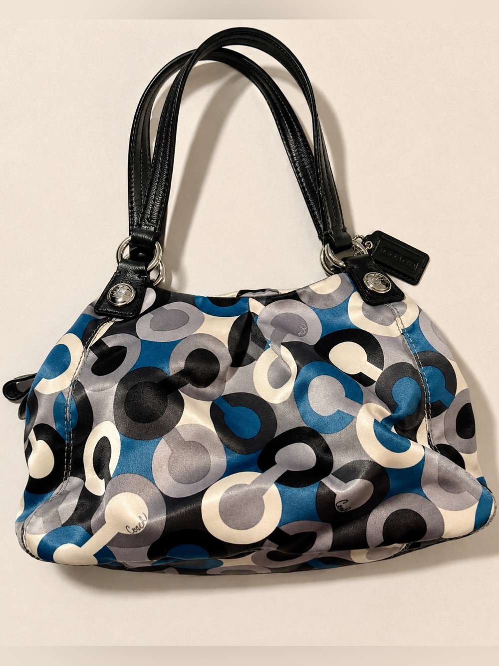 Coach Limited Op Art Satin Mini Satchel Y2K Bag Blue Gray Black Geometric Logo